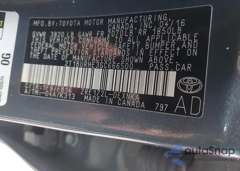 2016 Toyota Corolla Le z USA, uszkodzony, nr VIN 2T1BURHE3GC666500